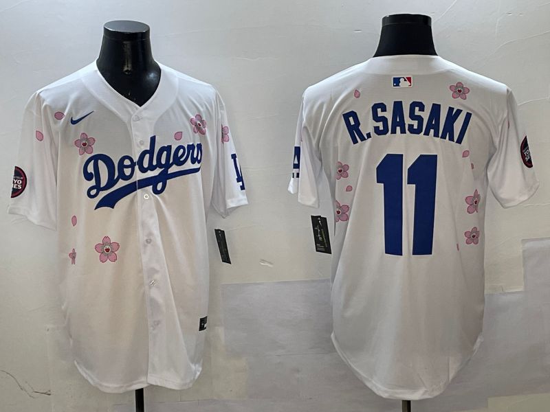 Men Los Angeles Dodgers #11 R.Sasaki White Sakura Edition 2025 Nike MLB Jersey style 1
